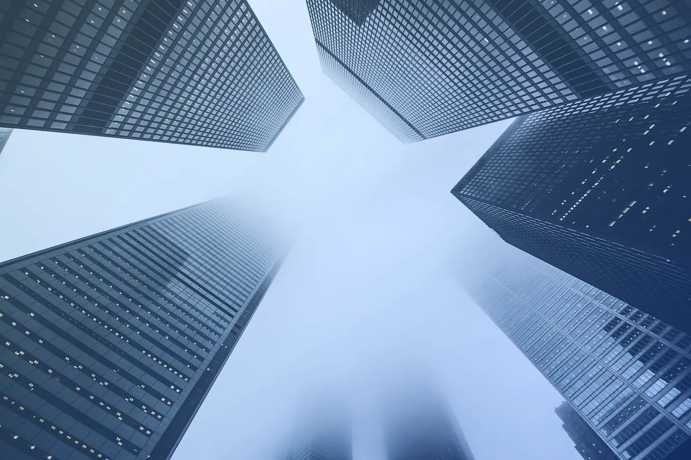 Skyscrapers in fog