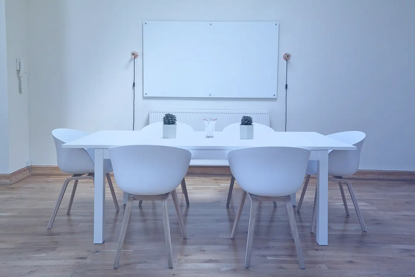 A white conference room